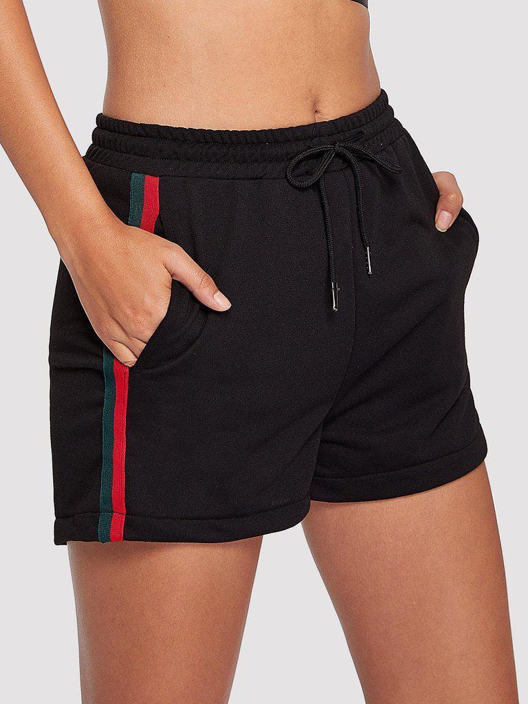 Striped Tape Side Drawstring Waist Shorts-bottom-Des Mess