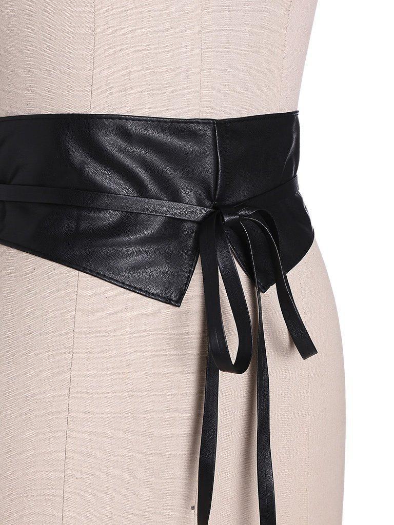 Tie Front Faux Leather Obi Belt-accessories-Des Mess