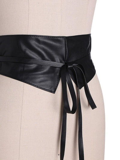 Tie Front Faux Leather Obi Belt-accessories-Des Mess