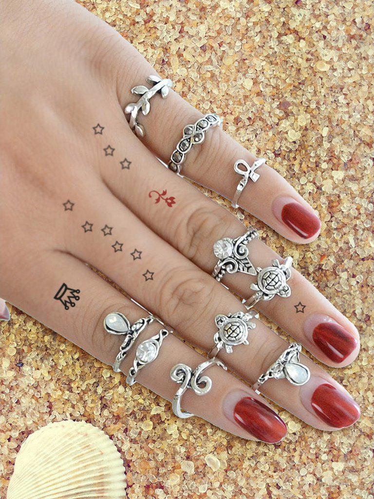 10Pcs/Set Starfish Leaf White Opal Rings-jewelry-Des Mess