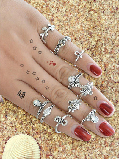 10Pcs/Set Starfish Leaf White Opal Rings-jewelry-Des Mess