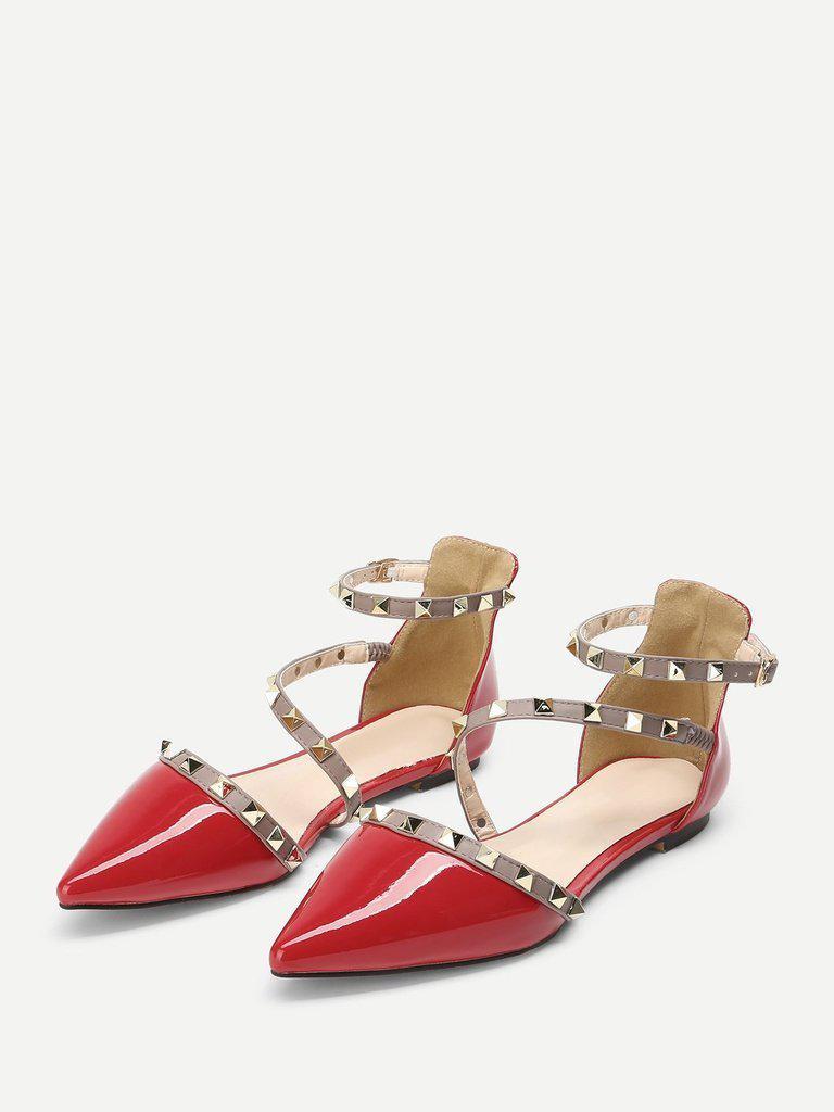 Pointed Toe Studded Decor Flats-shoes-Des Mess