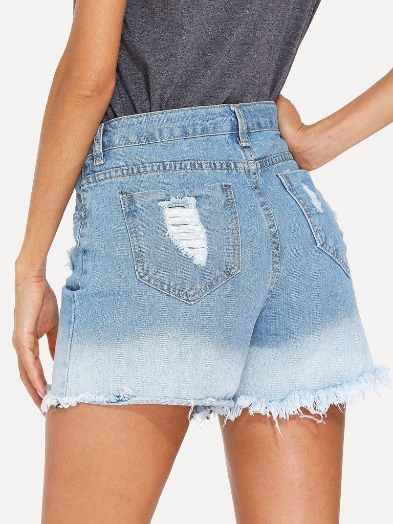 Frayed Hem Ripped Denim Shorts-bottom-Des Mess