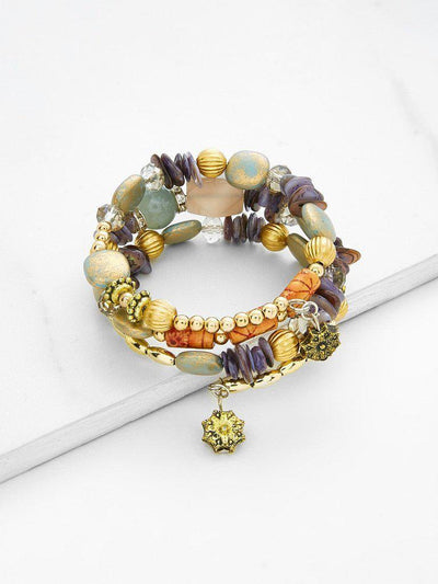 Flower Charm Beaded Layered Bracelet--Des Mess