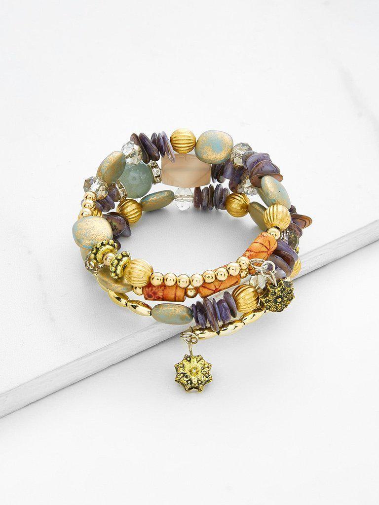 Flower Charm Beaded Layered Bracelet--Des Mess