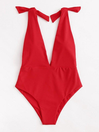 Deep V Neck Knot Swimsuit-swimwear-Des Mess