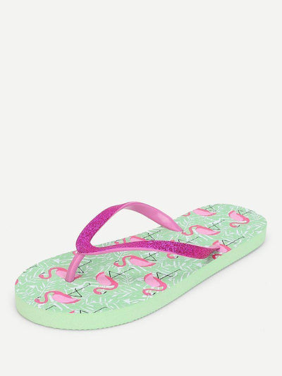 Flamingo Print Flip Flops-shoes-Des Mess