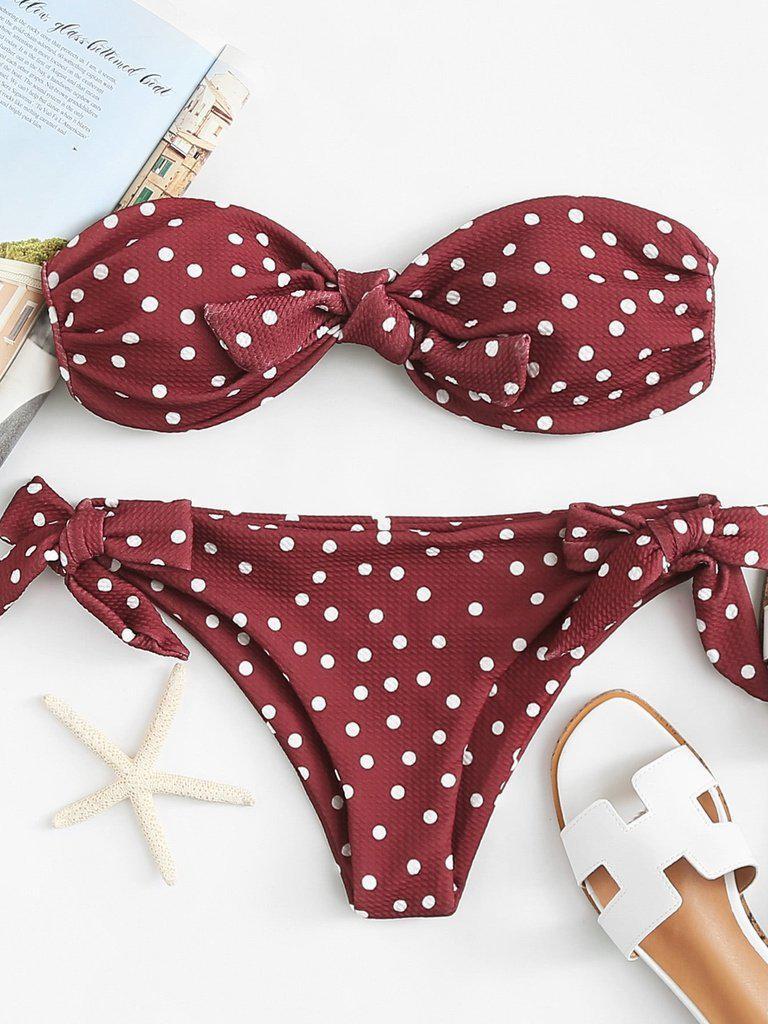 Polka Dot Knot Bikini Set-swimwear-Des Mess