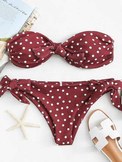 Polka Dot Knot Bikini Set-swimwear-Des Mess