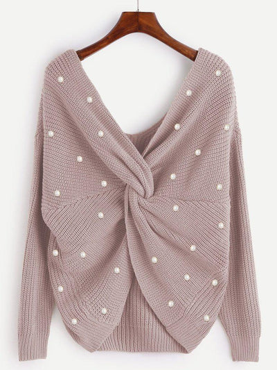 Pearl Beading Twist Infinity Sweater-outerwear-Des Mess