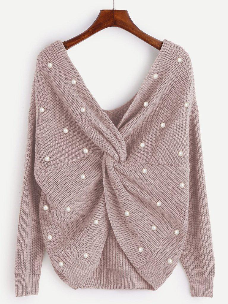 Pearl Beading Twist Infinity Sweater-outerwear-Des Mess