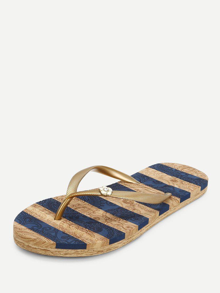 Block Striped Flip Flops-shoes-Des Mess