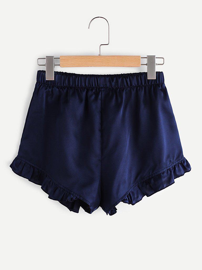 Frill Trim Cami And Shorts Pajama Set-loungewear-Des Mess