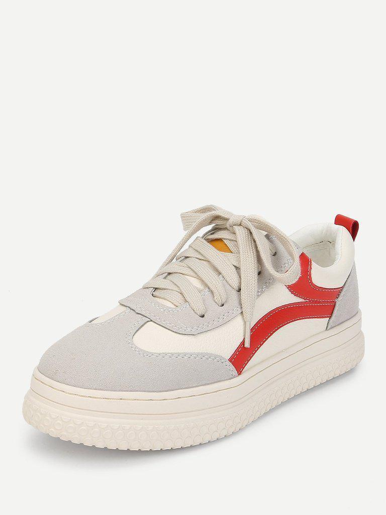 Lace Up Splice Platform Sneakers-shoes-Des Mess