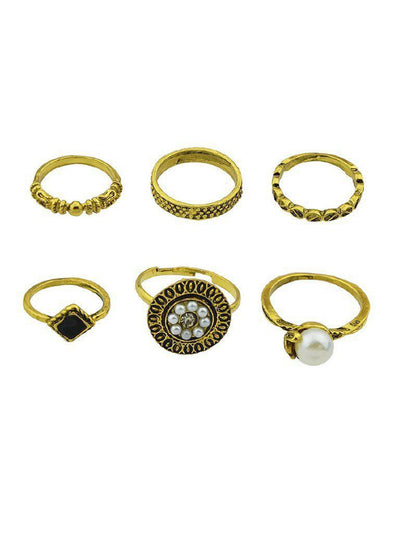 At-Gold Simple Pearl Ring 6-Pieces Set-jewelry-Des Mess
