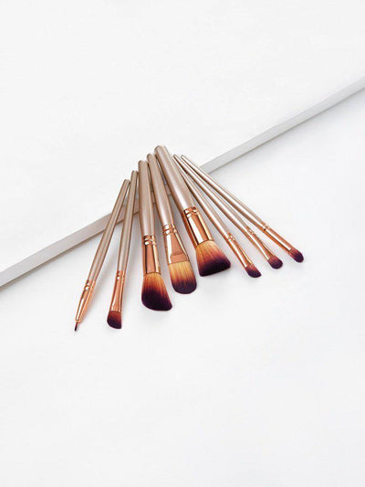 Metallic Handle Makeup Brush Set 8pcs-makeup-Des Mess