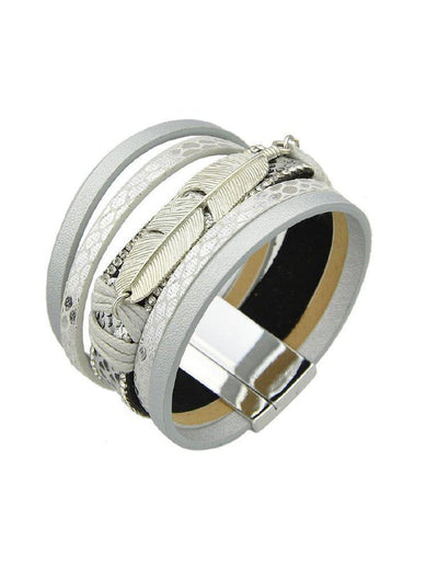Silver Multilayer Blue Black Pu Leather Wrap Bracelets--Des Mess
