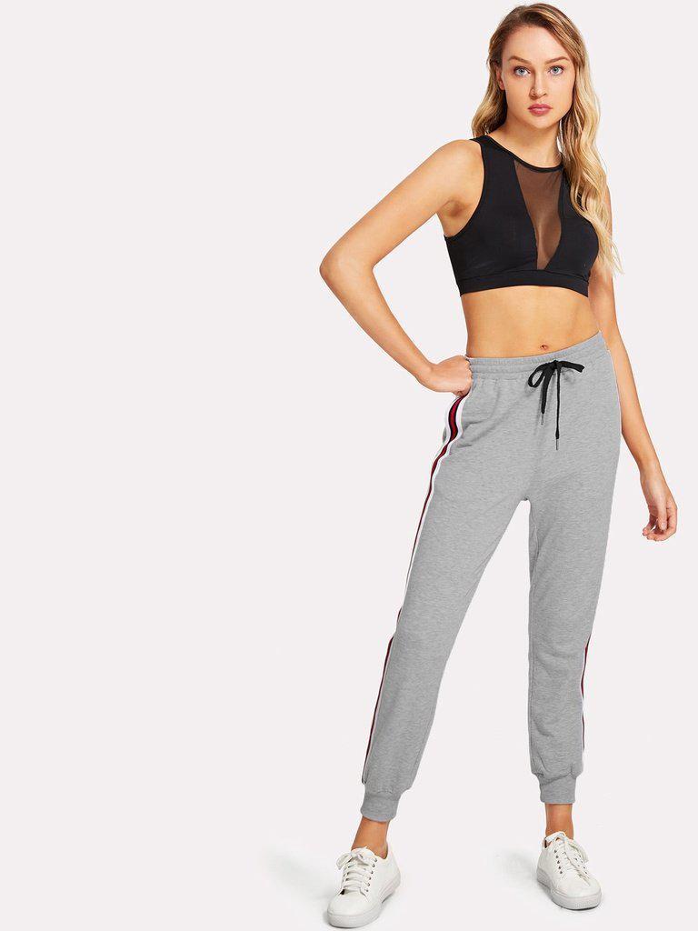 Striped Tape Side Drawstring Sweatpants-bottom-Des Mess