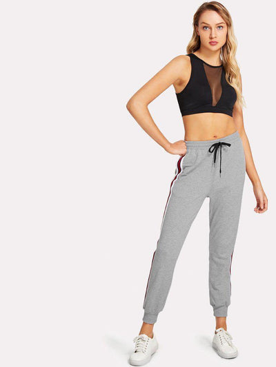 Striped Tape Side Drawstring Sweatpants-bottom-Des Mess