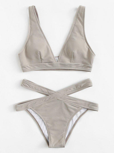 Crisscross Solid Bikini Set-swimwear-Des Mess