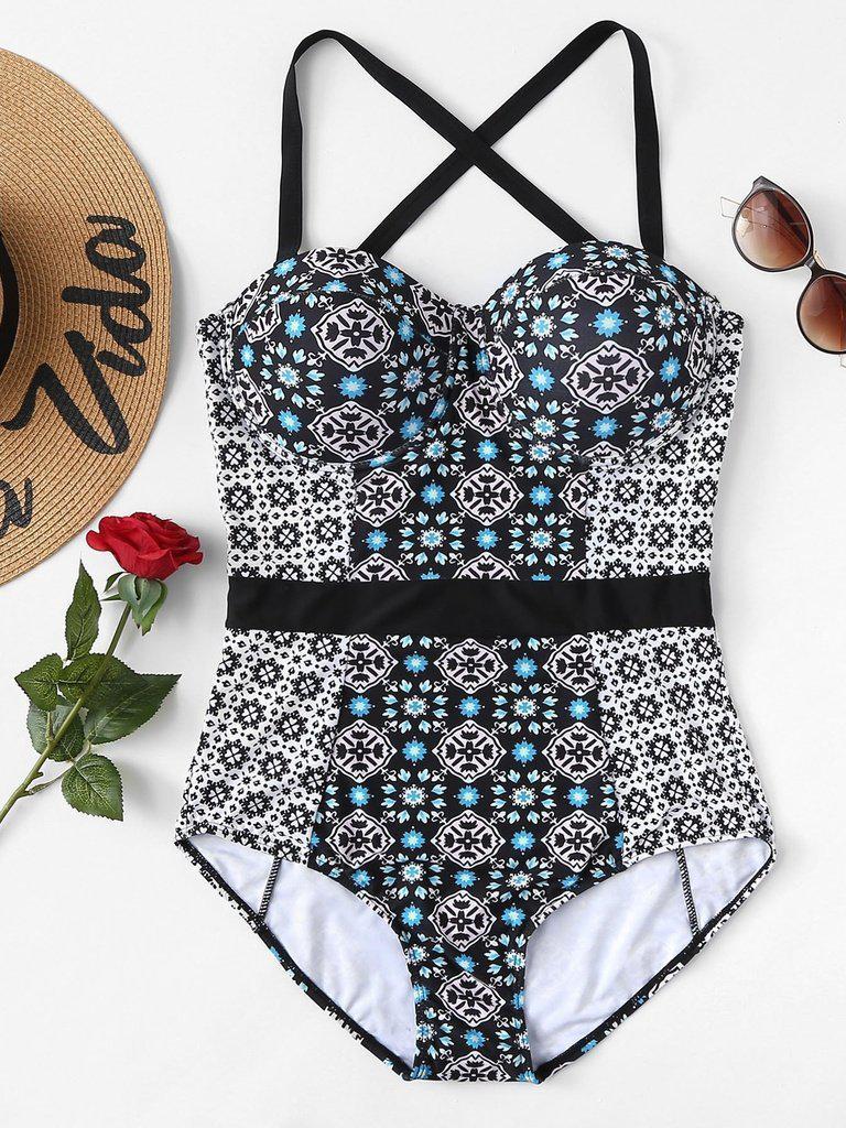 Floral Push Up Swimsuit-swimwear-Des Mess