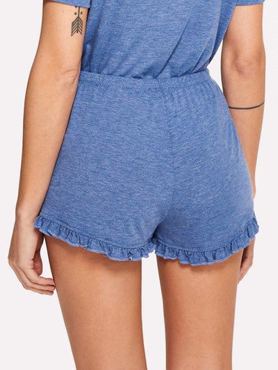 Ruffle Hem Pajama Shorts-loungewear-Des Mess