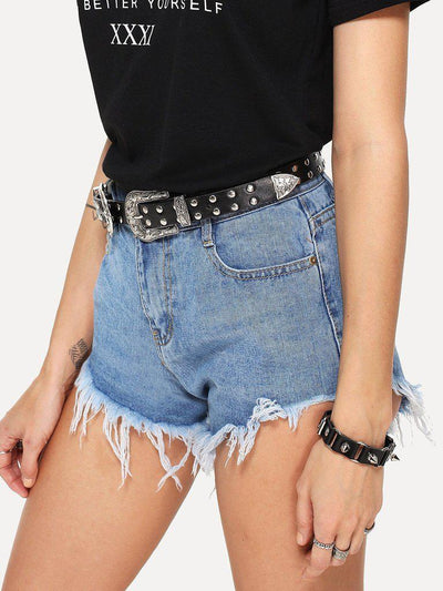 Raw Hem Denim Shorts-bottom-Des Mess