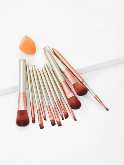 12Pcs Gold Professional Makeup Brush Set with Canvas Bag--Des Mess