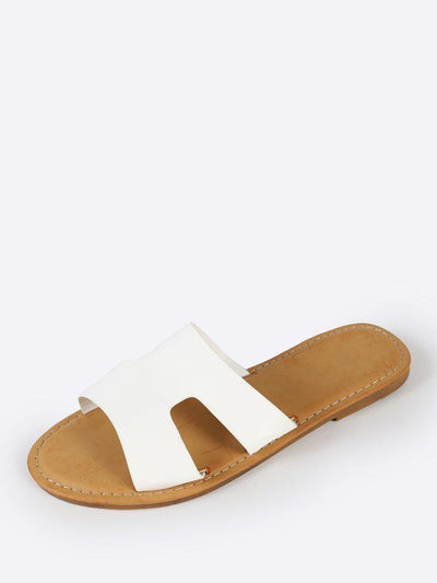 H Cutout Open Toe Slide Sandals WHITE-shoes-Des Mess