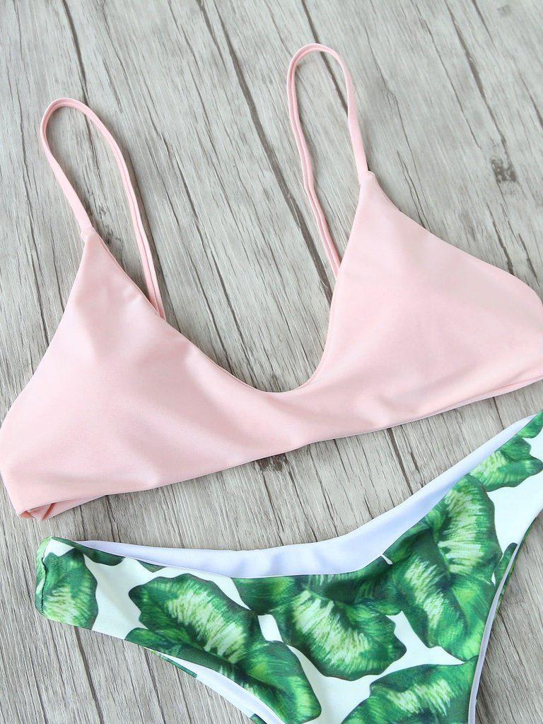 Leaf Print Sexy Bikini Set-swimwear-Des Mess
