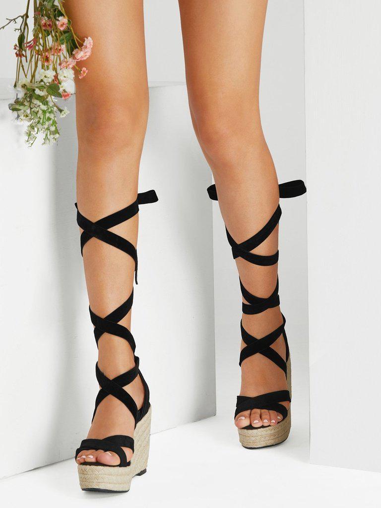 Criss Cross Lace Up Espadrille Wedges-shoes-Des Mess