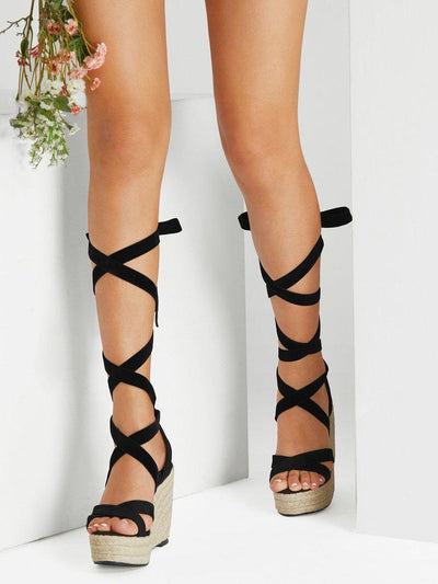 Criss Cross Lace Up Espadrille Wedges-shoes-Des Mess