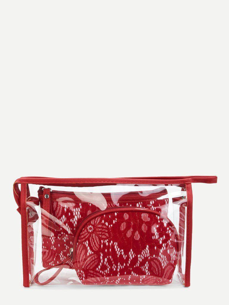 Lace Overlay Combination Makeup Bag-makeup-Des Mess