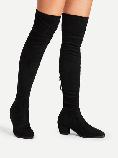 Back Zipper Block Heeled Thigh High Boots-shoes-Des Mess