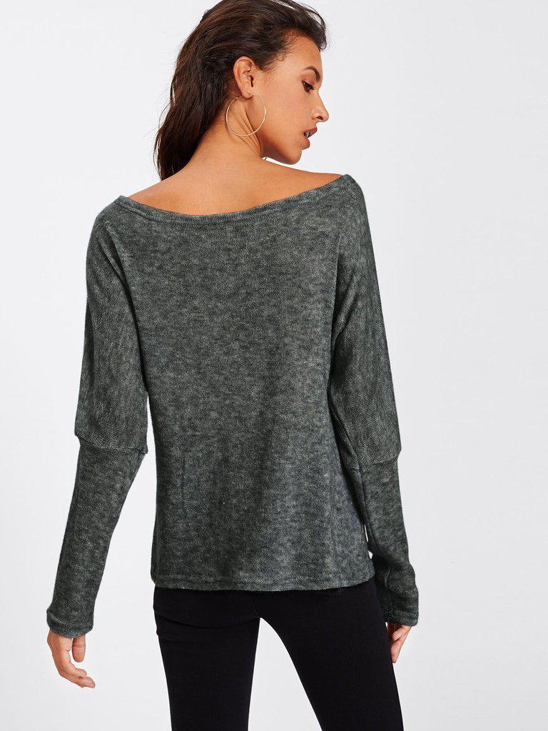 Asymmetric Shoulder Batwing Sleeve Sweater-outerwear-Des Mess