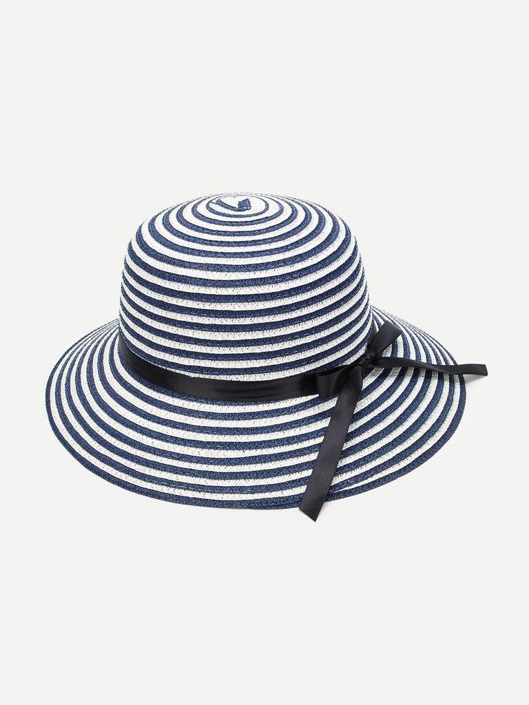 Bow Band Striped Straw Hat--Des Mess
