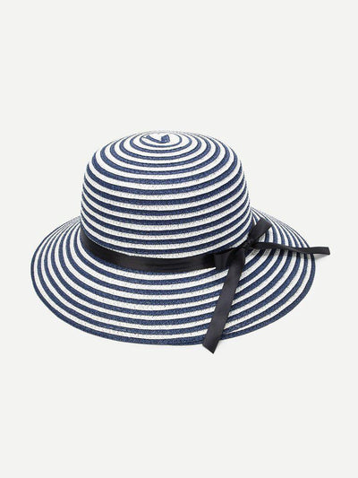 Bow Band Striped Straw Hat--Des Mess