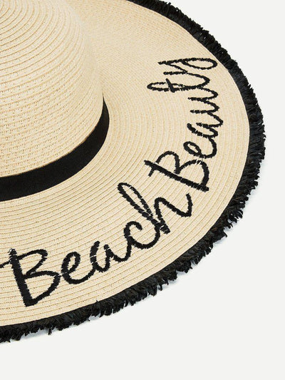Fringe Trim Straw Floppy Hat-accessories-Des Mess