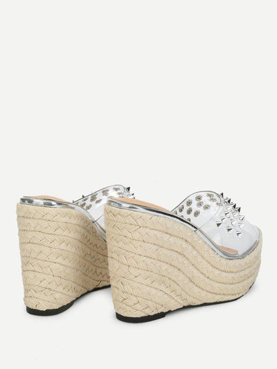 Rockstud Decorated Woven Design Wedges-shoes-Des Mess