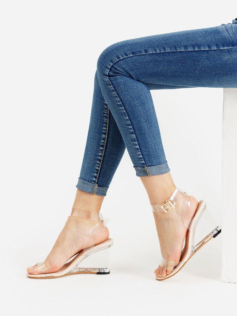 Metal Buckle Strappy Wedge Sandals-shoes-Des Mess