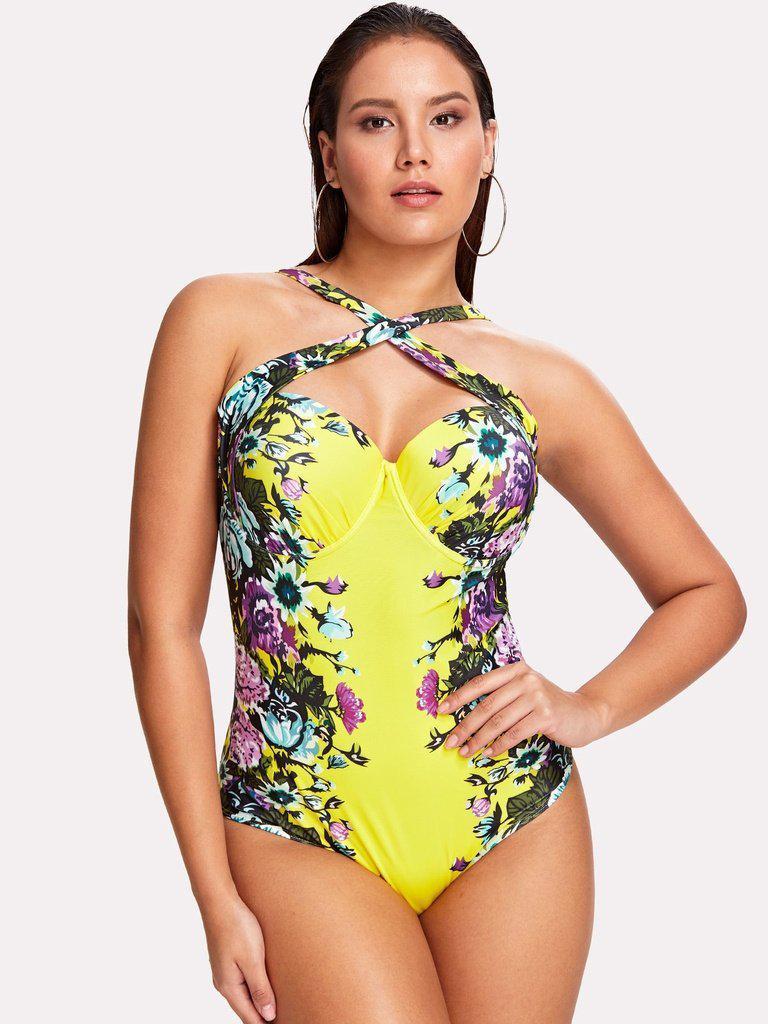 Flower Print Criss Cross Swimsuit-swimwear-Des Mess