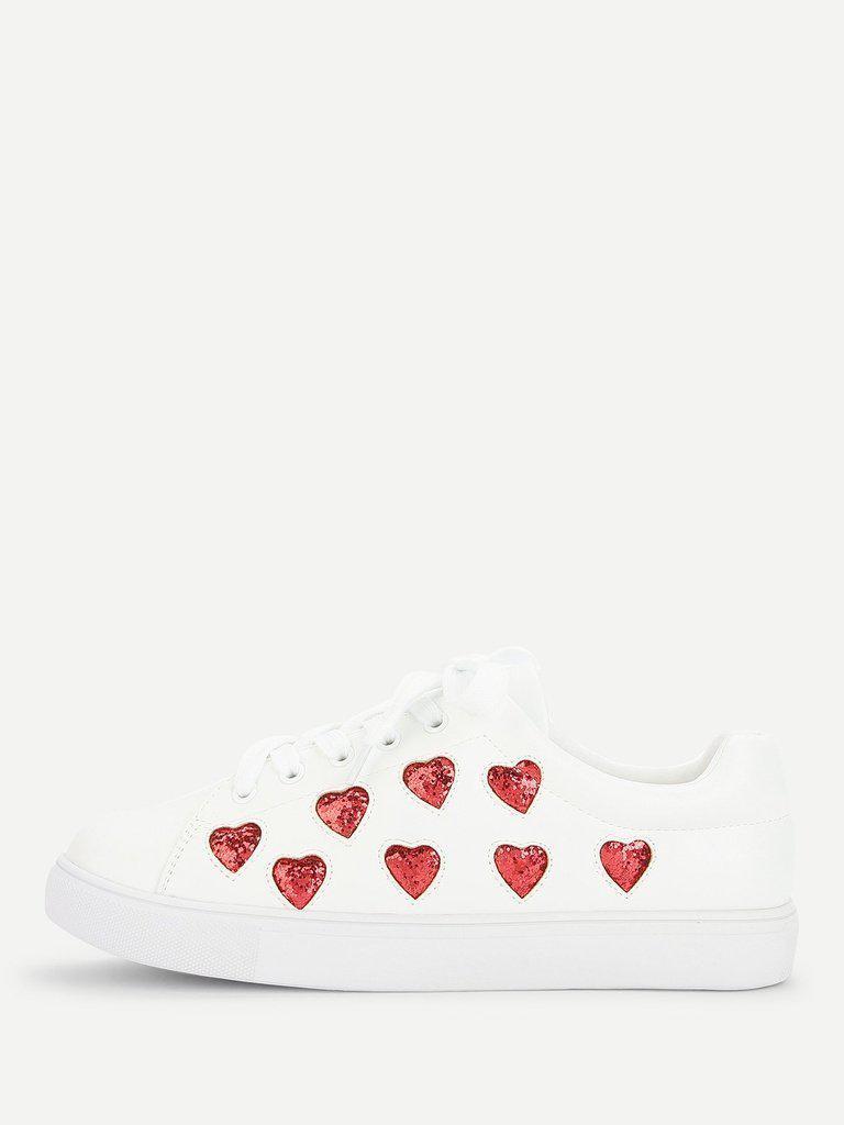 Heart Pattern Lace Up Sneakers-shoes-Des Mess