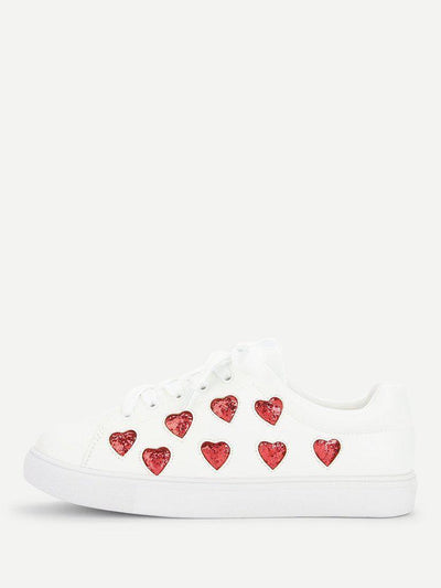 Heart Pattern Lace Up Sneakers-shoes-Des Mess