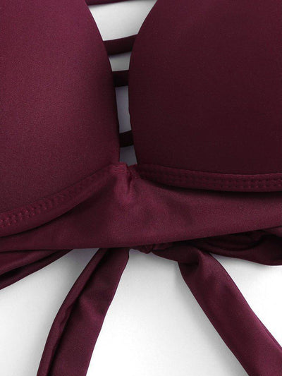 Self Tie Halterneck Strappy Bikini Set-swimwear-Des Mess