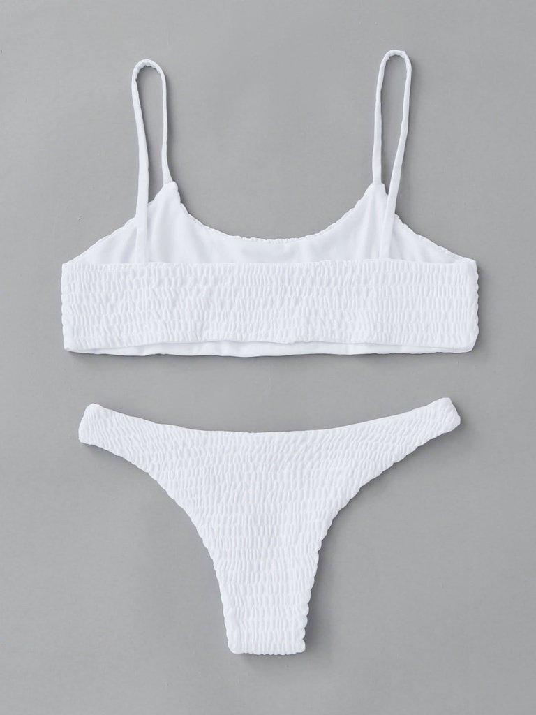 Spaghetti Strap Shirred Bikini Set-swimwear-Des Mess