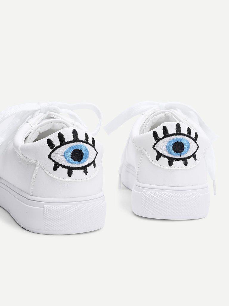 Eye Embroidery Lace Up Slip On Sneakers-shoes-Des Mess