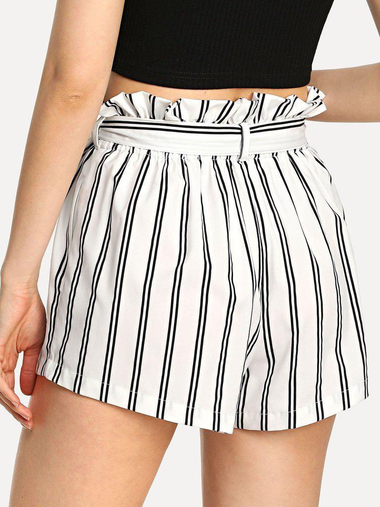 Striped Self Tie Waist Pocket Side Shorts-bottom-Des Mess