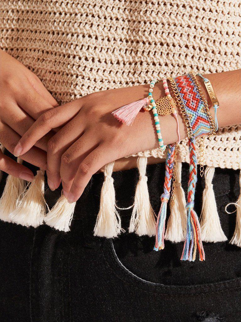 Woven & Beaded Bracelet Set With Tassel-jewelry-Des Mess