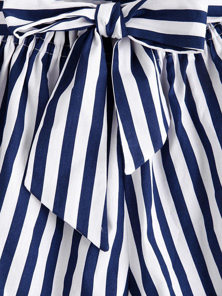 Striped Self Tie Waist Shorts-bottom-Des Mess