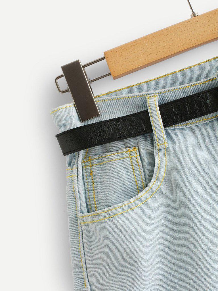 Cuffed Denim Shorts With Belt-bottom-Des Mess